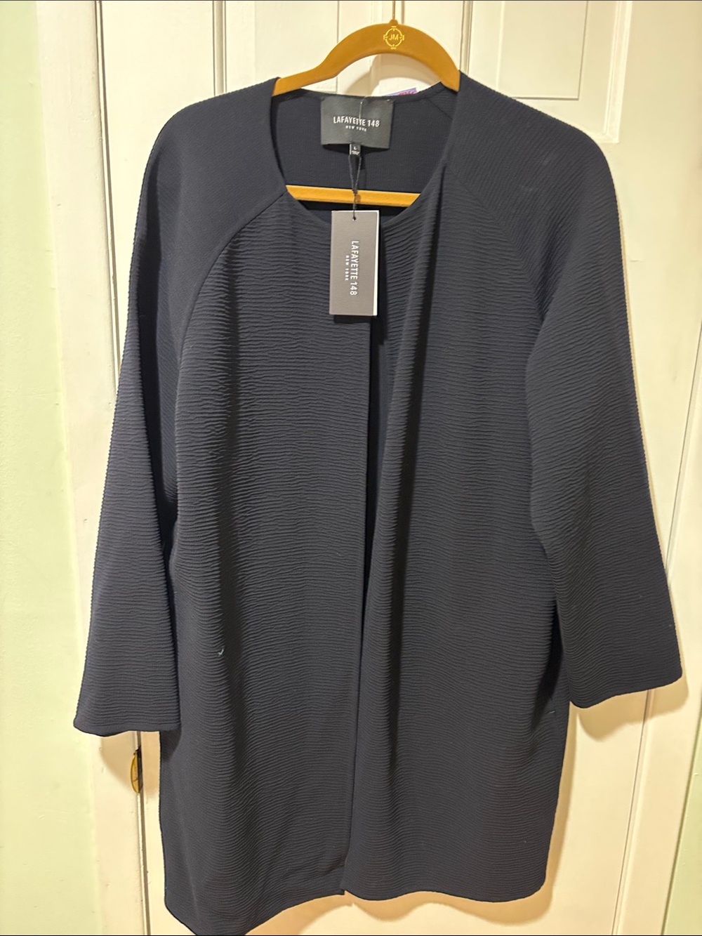 Lafayette 148 New York Deep Navy Textured Open-Front Blazer